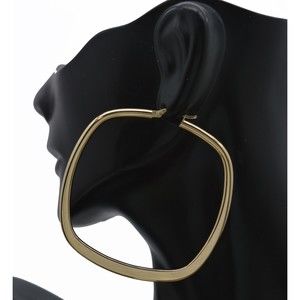 Real 14K Solid Yellow Gold 51.mm Large Square Cut Shape Hoop Earrings 5.0gram